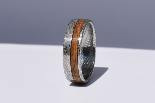 Oak and Steel - Penderyn Whisky Barrel & Damascus Steel Ring